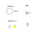COUSON Empotrable LED Redondo 30W Ultra Fino Techo Ø300mm Placa Extraplana 4200 Lumenes Luz Mulit-color 3CCT 2700K-4000K-5700K